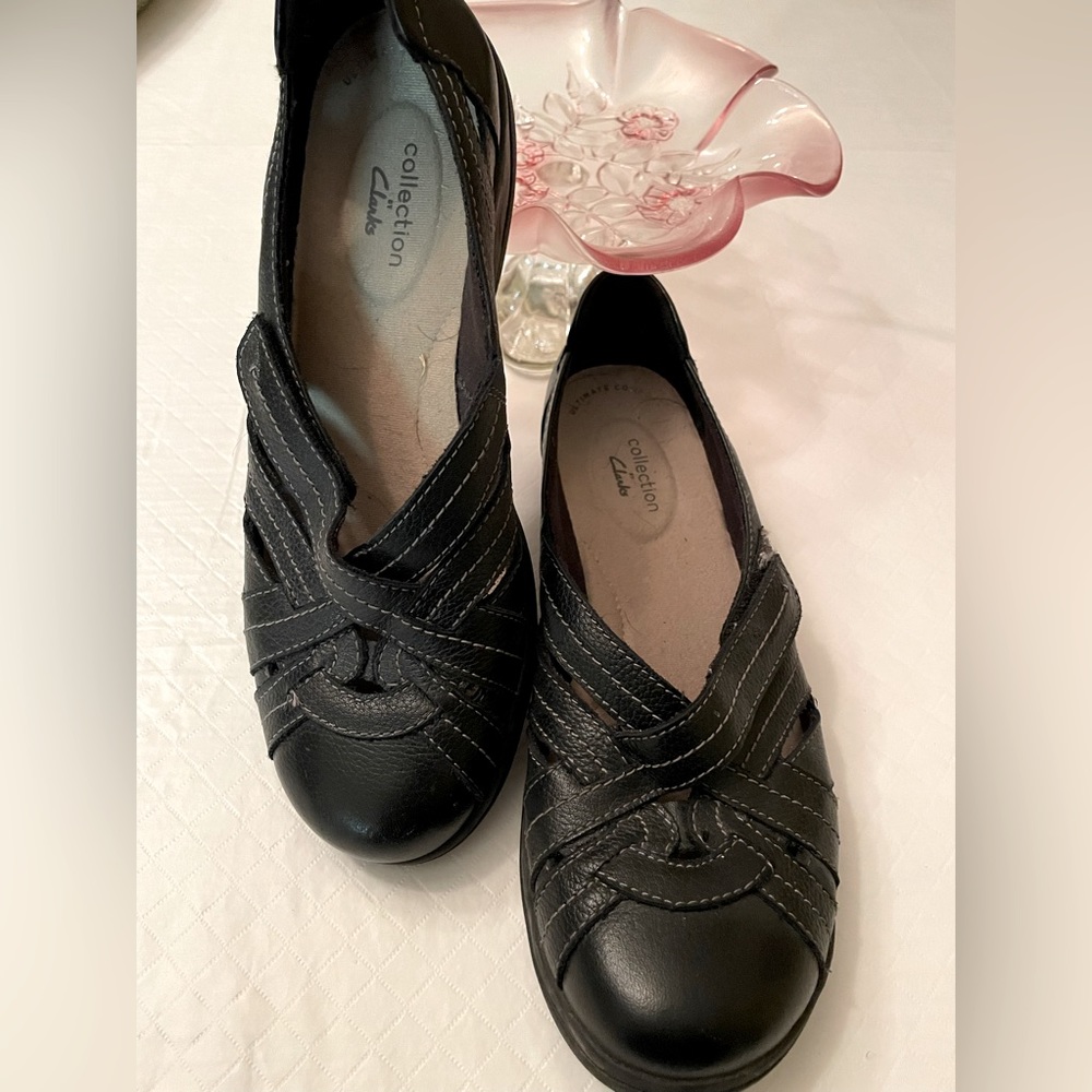 Clarks Slip on Black Leather shoes